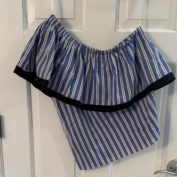 Milly Blue and White Striped Top with Black Accents - Picture 1 of 4